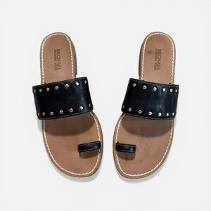 Michael Michael Kors Black Leather Studded Women’s Slide Sandals Size 9